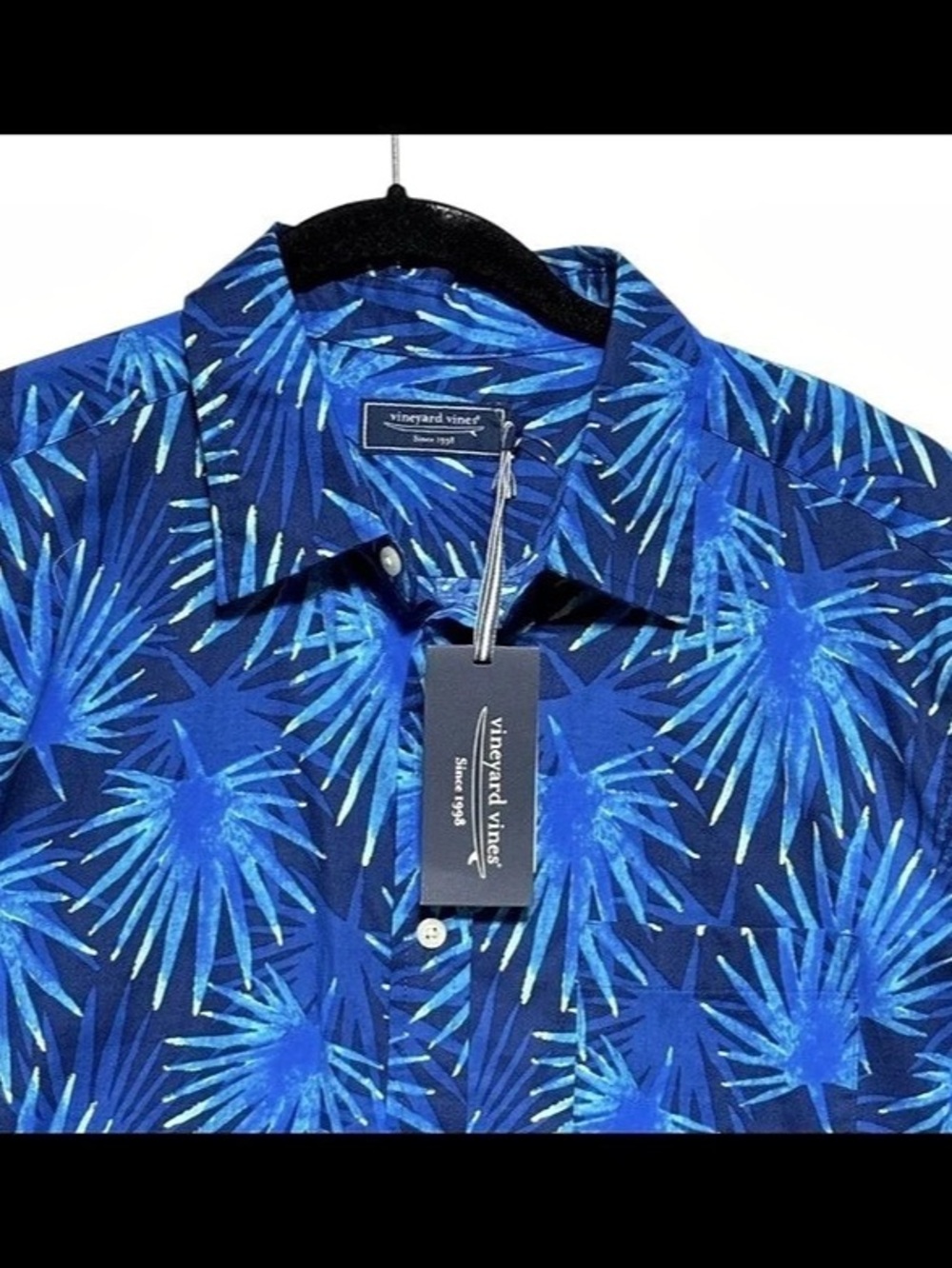 Vineyard Vines Palm Leaf Shirt Mens Size Large Blue Tropical Button Up Preppy